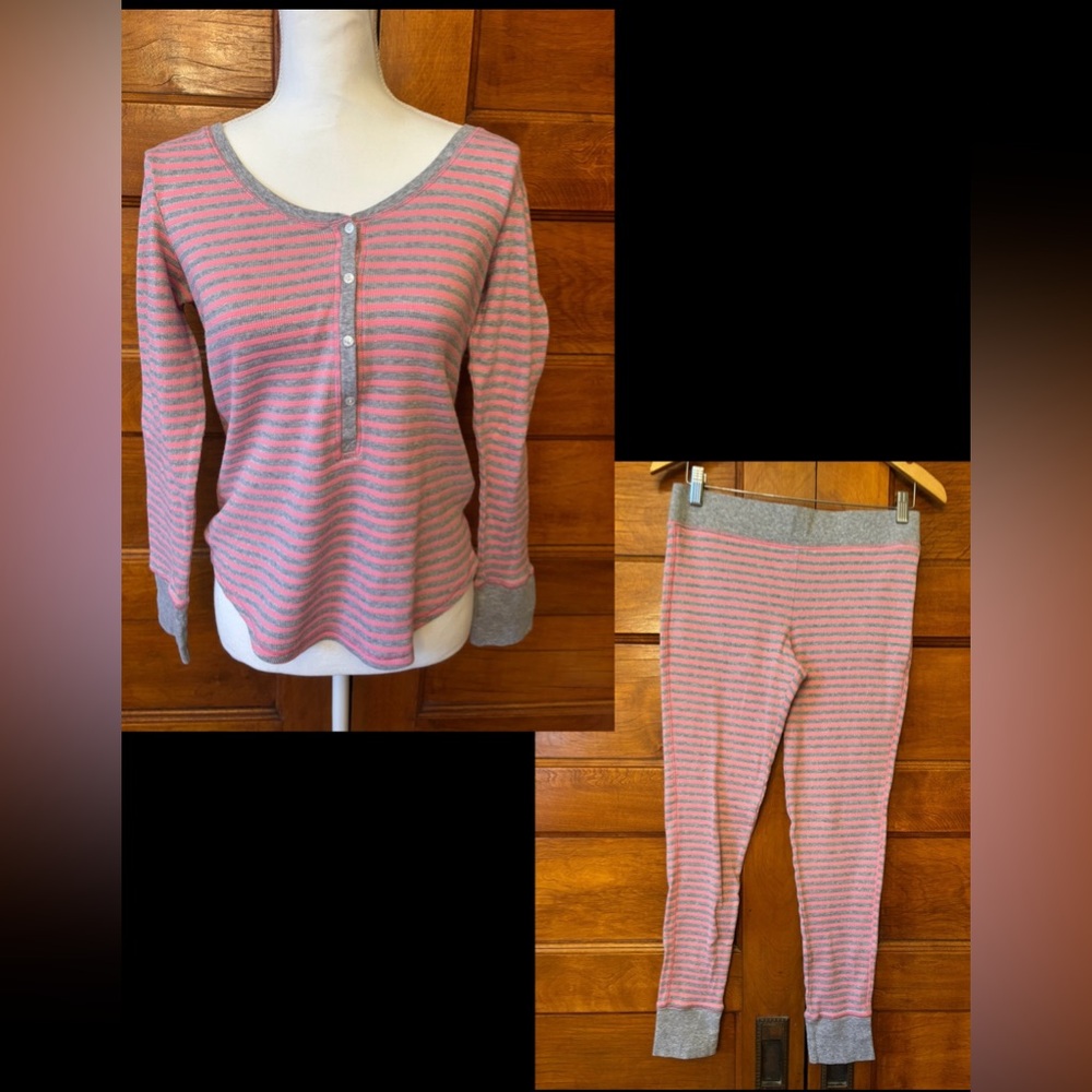 Victoria’s Secret Pink and Gray Striped Pajama Set